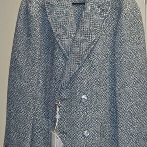 Roda Gray and White Geometric Pea Coat